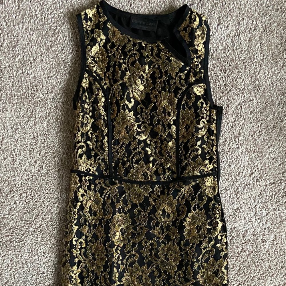 Derek Lam Black and Gold Lace Midi Dress